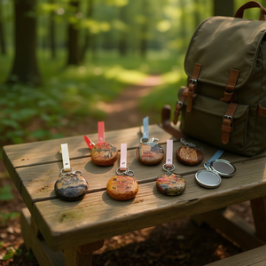 Specchietto Tascabile Rotondo Stile Corteccia d'Albero Dipinto a Olio 6,3 Cm, Specchio Cosmetico con Portachiavi per Donne, Uso in Viaggio - Product Image 2