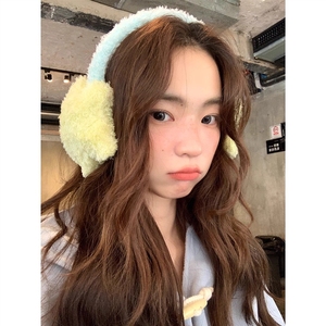 <span class=keywords><strong>Cache</strong></span>-oreilles en peluche jaune et bleu à blocs de couleur avec pentagramme, Nouveauté 2024, Doux, Polyvalents, Hiver, Décontractés, Étudiant, Cyclisme, Vente en gros - Product Image 4