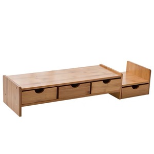 Bamboo Computer Monitor Stand With Drawers For <b>Desk</b> Organization Office Organizer Rectangle Standing Type 2nd Floor Removable - Product Image 5