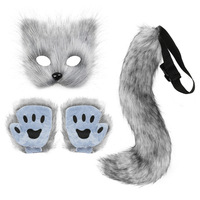 Nouveau style de costume de cosplay pour Halloween et Noël, avec queue en fourrure, masque de fête, gants en forme de patte de loup, masque de renard et ensemble queue de renard