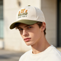 OEM ODM Custom Tweetonig Gewassen Katoenen Dad Hat Multicolor Tarweblad Plant Borduurwerk Gebogen Klep Outdoor Baseball Petten