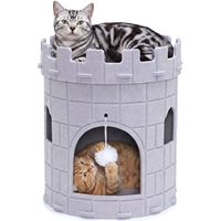 Lit pour chat 3-en-1 de luxe moderne, résistant aux rayures, en forme de château, avec boule suspendue, grand abri en feutre pliable, type condo pour chat