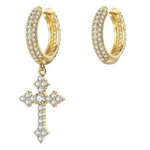 Pendientes de Aro Chapados en Oro con Colgante de Cruz, Engaste de Diamantes de Imitación Redondos con Corte Brillante, Joyería Religiosa para Mujer - Product Image 1