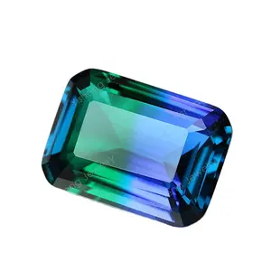 Octagonal Emerald Cut Natural Bottom Bicolor Gem Stone Cold Color Changing Glass