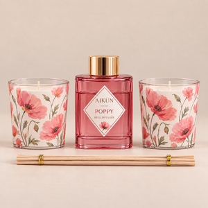 Aikun Factory Direct Poppy Open Box Home Fragrance Gift Set with <b>Reed</b> <b>Diffuser</b> 2 Scented Candles Wood <b>Reeds</b> Custom Packaging - Product Image 3