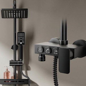 Ensemble de <span class=keywords><strong>douche</strong></span> moderne pour salle de bain, système de <span class=keywords><strong>douche</strong></span> pluie pressurisé à 3-4 fonctions avec bouton-poussoir, douchette à main et douchette bidet - Product Image 2