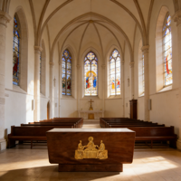 Lutrin d'autel d'église sculpté avec scène biblique, mobilier sacré pour sanctuarium et salle de culte