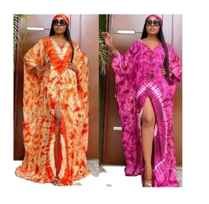 Vêtements africains grande taille pour femmes, robe <span class=keywords><strong>maxi</strong></span> multicolores tie-dye, robe musulmane Eid Ramadan Abaya, robe décontractée de plage - Product Image 1