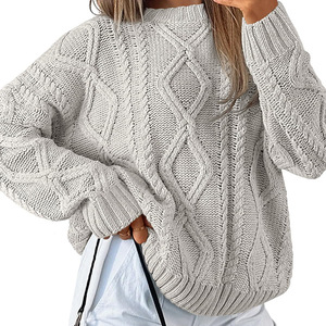 Maglione da <span class=keywords><strong>donna</strong></span> 2026 basic con collo a girocollo, oversize, tinta unita, in <span class=keywords><strong>maglia</strong></span> a trecce spessa, vestibilità ampia, casual - Product Image 2