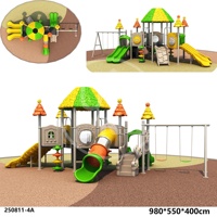 Équipement de terrain de jeux extérieur commercial pour enfants, ensemble de toboggans avec balançoires et tunnel pour maternelle, parc d'attractions communautaire