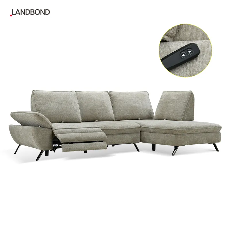 Sofa kain dengan sandaran listrik, set sofa tekan belakang sudut Eropa dengan ruang keluarga santai untuk vila