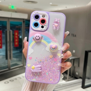 Long Lanh Chống Sốc Phim Hoạt Hình Bling PC Bảo Vệ 3D Twoinone Epoxy New In Ấn Ống Kính Cầu Vồng In Vòng Đeo Tay Điện Thoại Di Động Trường Hợp - Product Image 6