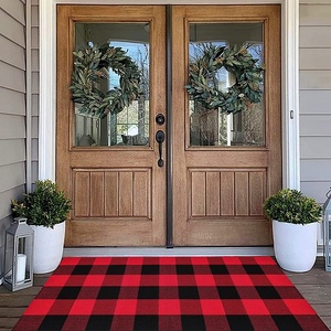 Outdoor Front Door Porch Layered Plaid Checked Buffalo Accent <b>Rugs</b> - Product Image 4