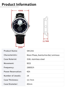 Luxury Stainless Steel Metal Charm Mechanical Moon Watch Custom Brand Logo Aventurine Luminous Automatic Watch - Product Image 4