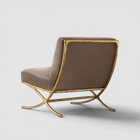 Fauteuil de salon en velours taupe de luxe, fauteuil d'appoint moderne sans accoudoirs avec cadre en X doré incurvé pour salon
