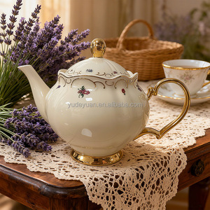 Service à thé et à café en céramique de luxe moderne, en porcelaine fine, plaqué or, 15 pièces, vaisselle élégante - Product Image 2