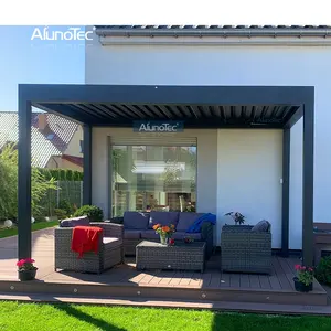 AlunoTec电动豪华住宅屋顶露台家具罩户外粉末涂层藤架套件简易安装金属乔木