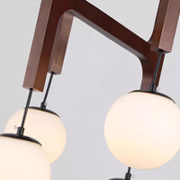 Lustre moderne en bois à 6 globes LED, luminaire suspendu à hauteur réglable pour salon et salle à manger