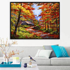Nueva pintura Diy por números impresión personalizada otoño bosque y cabina pintura a mano pinturas al óleo para la venta paisaje Arte de la pared Decoración - Product Image 2