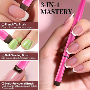 Pinceau à ongles français 3 en 1 à pointe fine en nylon pour dégradé, gel UV, acrylique, manucure en salon - Product Image 5