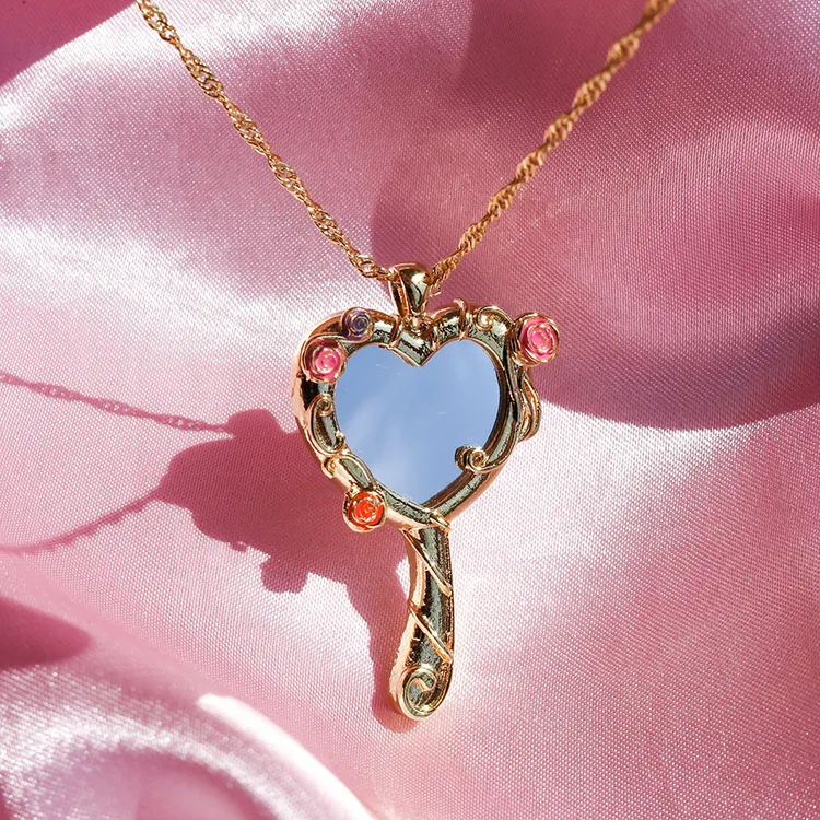 Y190 Wholesale collier en acier inoxydable PVD 18k Gold Plated Heart Magic Mirror Inlaid Photo Frame Pendant Necklaces For Women