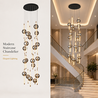 Lustre moderne minimaliste pour escalier, avec tiges LED et sphères en verre fumé 3000K, noir, pour hôtel, villa, couloir d'escalier, hall d'entrée