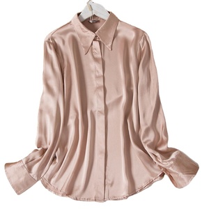 Camicia di <span class=keywords><strong>seta</strong></span> di alta qualità camicia di raso di <span class=keywords><strong>seta</strong></span> a maniche lunghe da <span class=keywords><strong>donna</strong></span> Design senso di <span class=keywords><strong>seta</strong></span> camicetta allentata di colore puro Blazer da <span class=keywords><strong>donna</strong></span> - Product Image 1