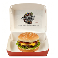 Boîte à hamburger pliable en papier avec impression personnalisée, résistante à la graisse, jetable, pour emporter, emballage pour la restauration de marques alimentaires