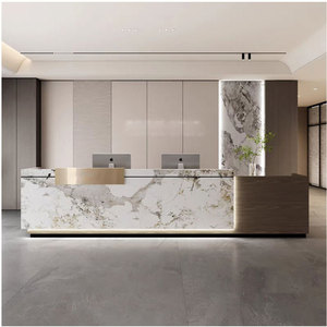Nordic <b>Simple</b> Wooden Reception <b>Desk</b> Luxury Front Counter With Storage Cabinet for Hotel Lobby Salon - Product Image 1