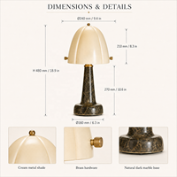 Lampe de table rechargeable en marbre, sans fil USB-C, dôme en verre classique, LED 3W 2700K 4000mAh, chambre à coucher, hôtel