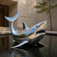 Sculpture de requin moderne en acier inoxydable poli miroir, décoration de jardin extérieur, parc, paysage, thème marin, statue d'animal