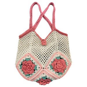 Venta al por mayor nueva moda grande de las mujeres Casual bolso de mano 5 Rose Granny patrón cuadrado diseñador hilo de algodón Material forro de lona - Product Image 4