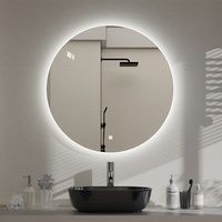 Miroir de salle de bain intelligent LED circulaire de luxe moderne, anti-buée, avec affichage de l'heure, rétroéclairé, miroirs muraux pour salon de coiffure, argent