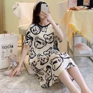 Robe de Nuit Pyjama Douce et Confortable Ample Grande Taille à Col Rond et Manches Courtes pour Femmes - Product Image 3