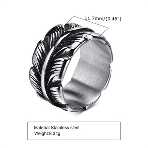 Fashion Design <b>Men</b> Jewelry <b>Ring</b> Stainless Steel <b>Silver</b> Color Vintage Feather <b>Ring</b> - Product Image 5