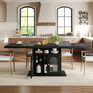 Table à manger en chêne personnalisée, lumineuse et élégante, avec portes en acrylique à double arche et porte-verres à <span class=keywords><strong>vin</strong></span> pour îlot de cuisine - Product Image 5