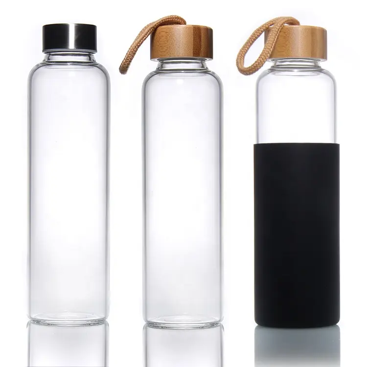 Campione gratuito 350Ml 500Ml 16Oz 700Ml 1L bottiglia d'acqua in vetro borosilicato trasparente con coperchio in bambù