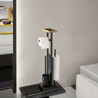 Porte-papier hygiénique et porte-brosse autoportant en acier inoxydable Design noir simple pour la maison et l'hôtel Salle de bain