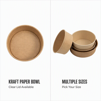 Vente en gros de bols en papier biodégradables, étanches, jetables, avec couvercles, de qualité alimentaire, avec logo personnalisé, contenants à emporter en kraft pour restaurant