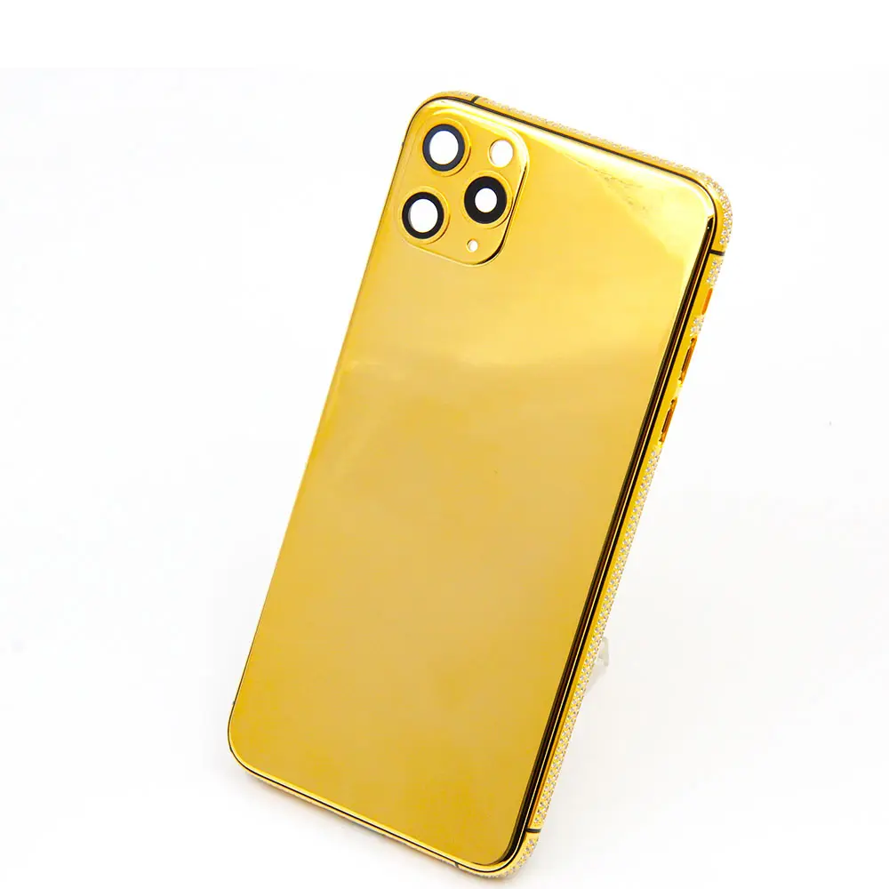 Pour le boîtier de l'iPhone, couverture arrière, boîtier plaqué or 24Kt, cadre central pour iPhone 15 Pro 15 Pro Max, couverture de luxe