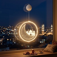 Weiße Warme LED-Plastik-Laterne IP44 für Innen und Außen, Mond- und Stern-Dekoration zum Aufhängen für Ramadan