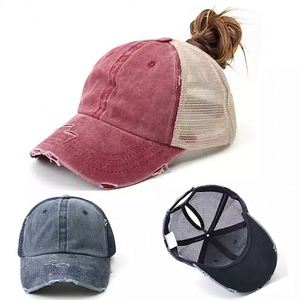 Casquette de baseball unisexe classique délavée style queue de cheval, teinte vintage, profil bas, réglable, en maille, pour l'extérieur, style Dad Hat Snapback 6 panneaux - Product Image 1