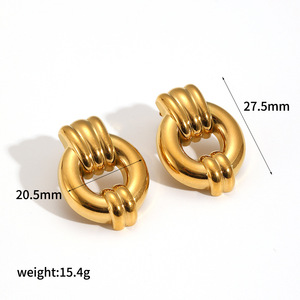 ต่างหูห่วงสแตนเลสทรงเรขาคณิตสำหรับผู้หญิง ต่างหูแฟชั่นระดับไฮเอนด์ทำจากไทเทเนียมสตีล 18k - Product Image 5