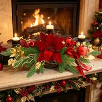 Couronne de Noël avec poinsettia rouge, verdure de pin et boules décoratives, 21,7 pouces, pour centre de table, vente en gros