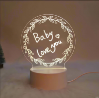 Lampe de bureau LED créative haut de gamme moderne en acrylique avec tableau de messages 3D, veilleuse, logo, rechargeable par USB, lumière blanche chaude/froide à intensité variable