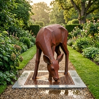 Estatua de Ciervo de Acero Resistente a la Intemperie, Acabado Marrón Tierra, Bajo Mantenimiento, Decoración para Jardín, Escultura para Paisajes Forestales
