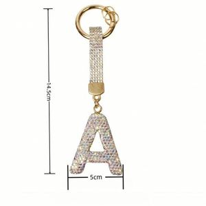 Porte-clés en métal personnalisé DIY en gros, entièrement orné de strass, avec pendentif lettre initiale (26 lettres), pour voiture et sac à dos - Product Image 6
