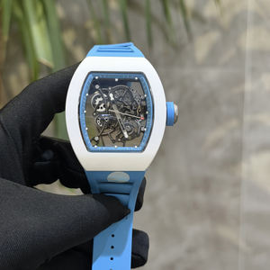 Montre mécanique automatique de haute qualité pour homme, mouvement à visibilité directe, bracelet en caoutchouc bleu - Product Image 1