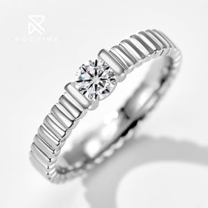 Bague Solitaire Rochime Style Ins en Satin Côtelé, Plaqué Or <span class=keywords><strong>Champagne</strong></span>, Argent 925, Zircon Cubique pour Femme - Product Image 2