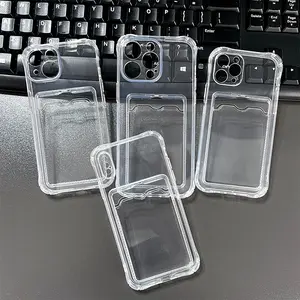 Card Slot Back Cover Design Clear Flexible TPU Case For iPhone 11 12 13 14 15 pro max plus Transparent anti drop card insertion